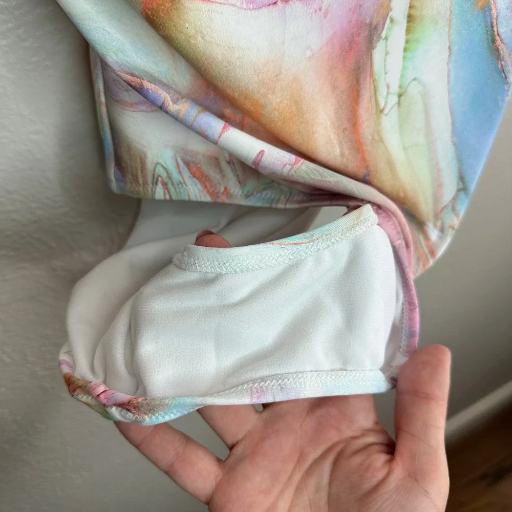Johnny Was Calme Multi Rainbow Marble‎ Print One-Piece Abstract Swimsuit XL NWOT